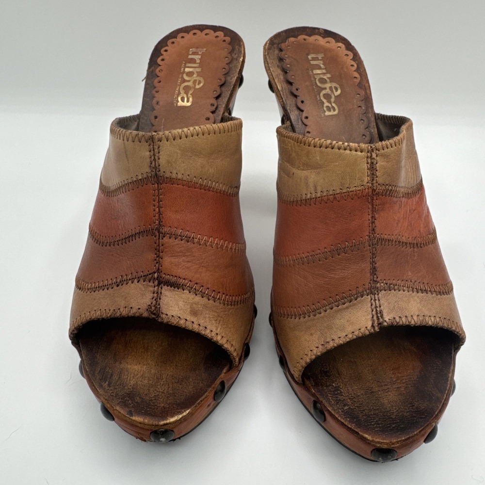 Tribeca by Kenneth Cole Women's 6.5 Tricolor Leather Boho Hippy High Heel Sandal